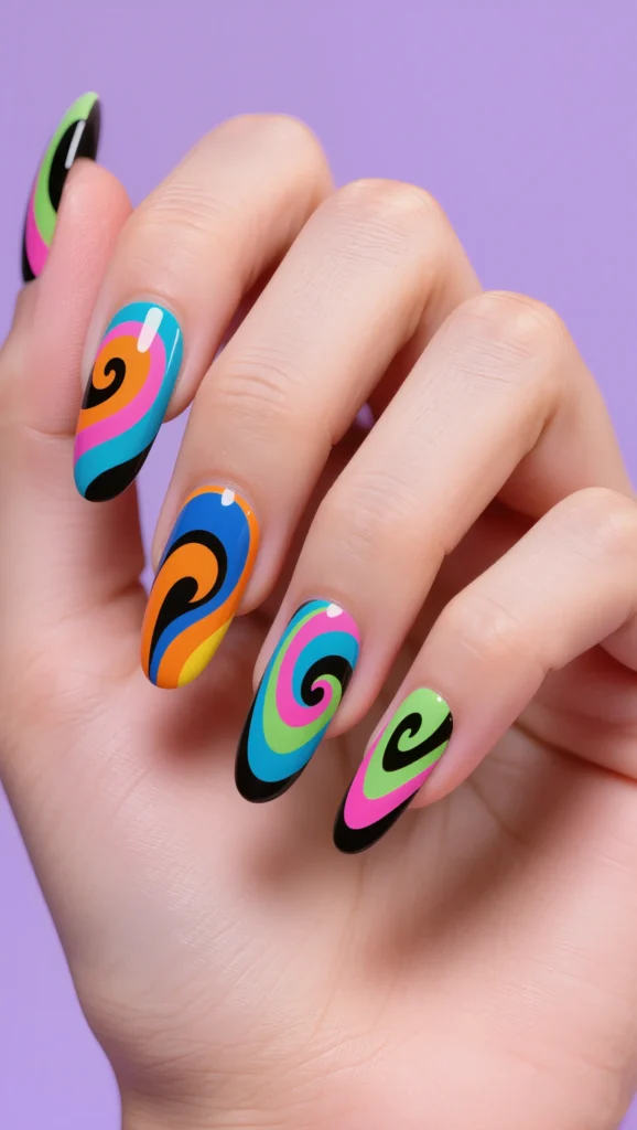 Graphic Swirl Nails in Bold Shades