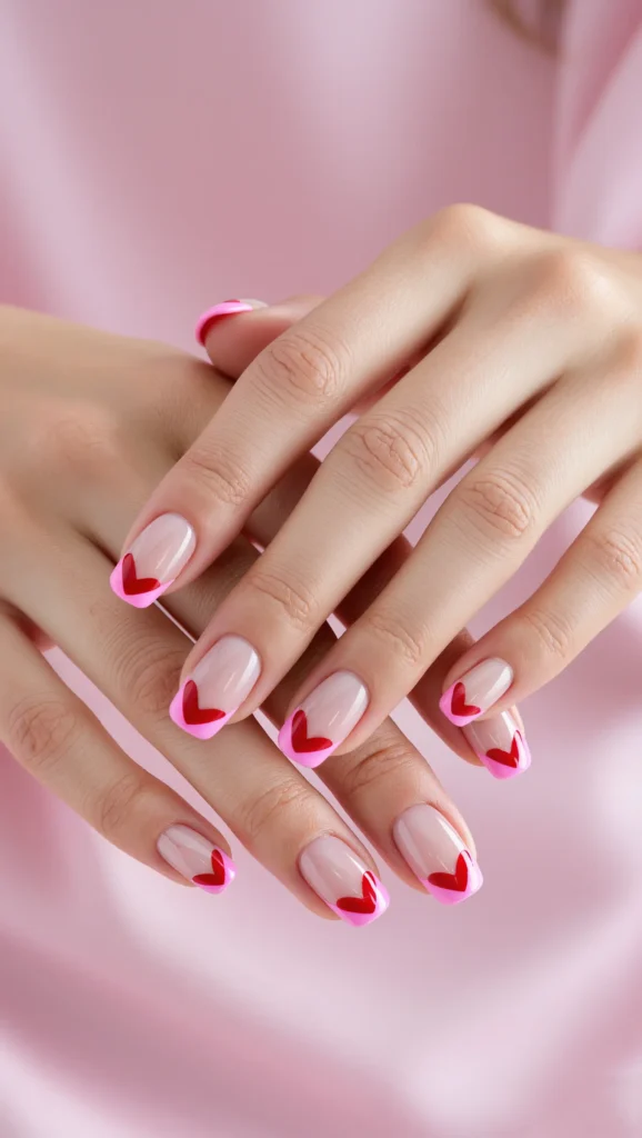 22 Valentine Heart Nail Designs: Cute & Romantic Ideas 19 Pink Nails with Heart French Tips