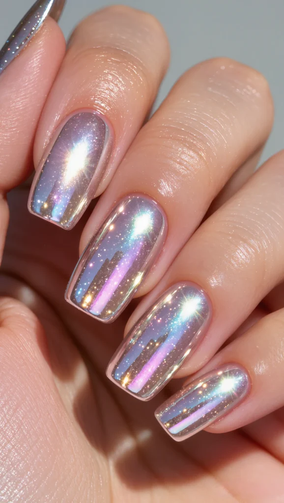 Holographic Glitter Coffin Nails