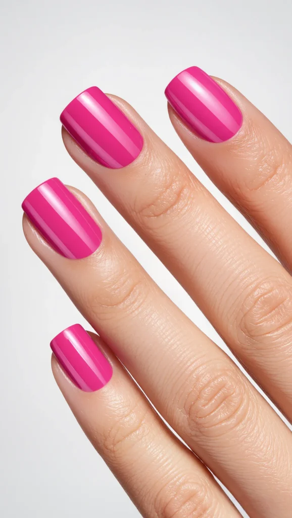 Hot Pink Nails with Minimal Design