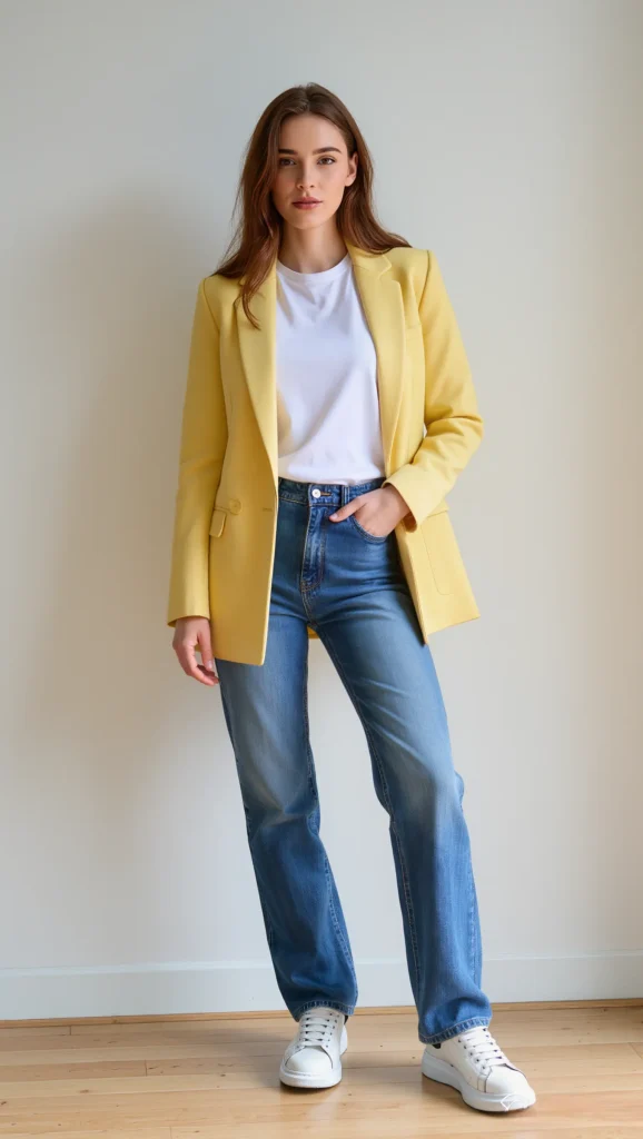 22 Spring Brunch Outfits for 2026 You’ll Want to Save 5 Pastel Blazer + White Tee + Straight Jeans
