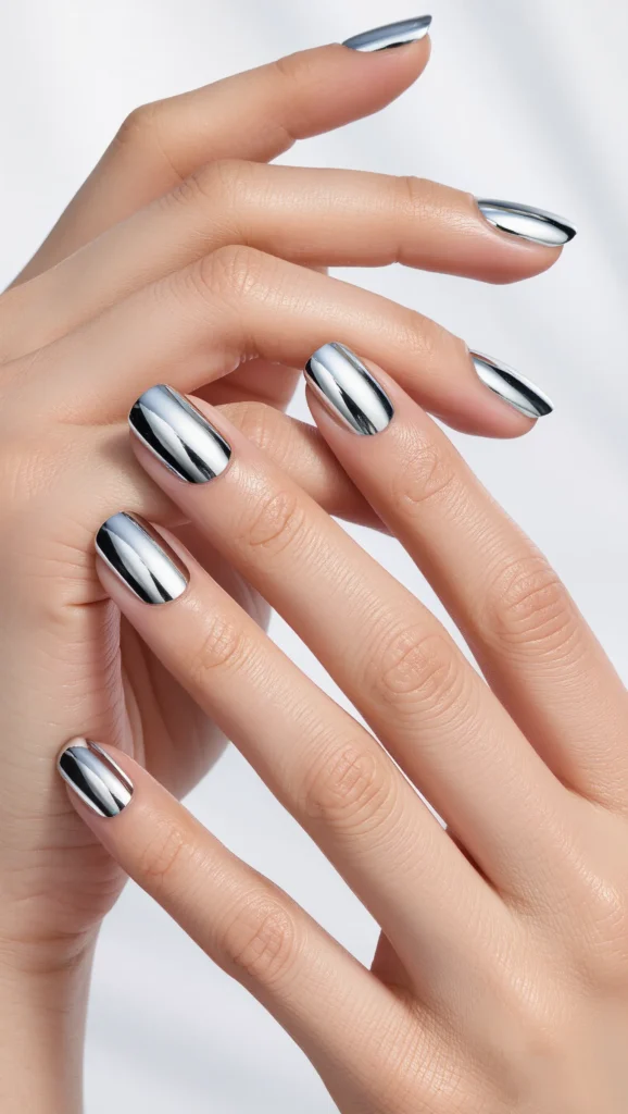 Icy Silver Chrome Nails