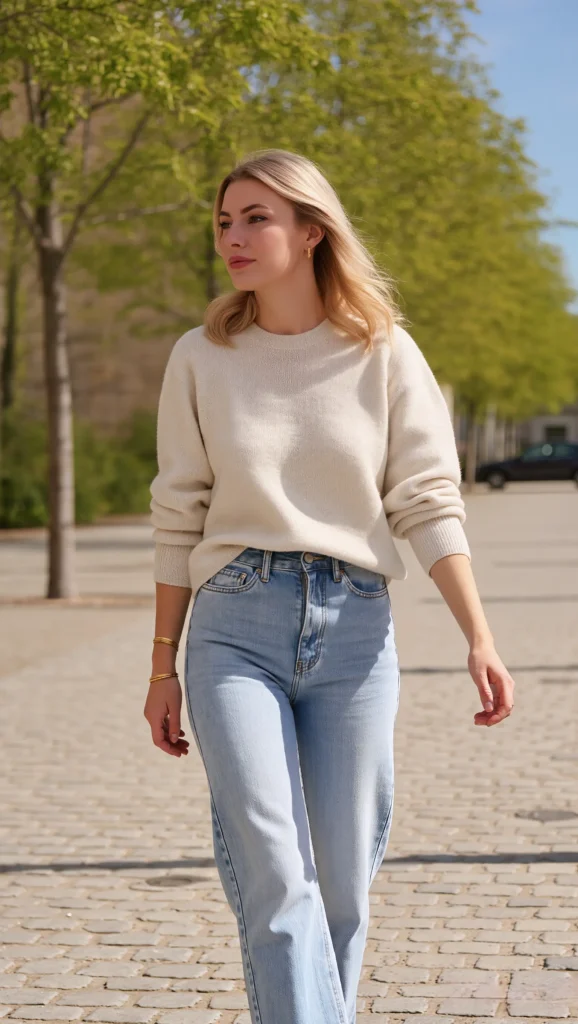 22 Spring Denim Outfits for 2026 You’ll Want to Save 2 Light Wash Jeans with a Soft Knit Top