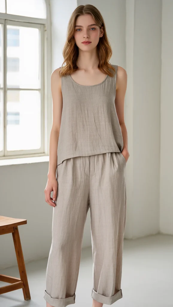 23 Chic Minimal Spring Outfits for 2026: The Beauty of Less 16 Linen Jumpsuit in Stone or Sand