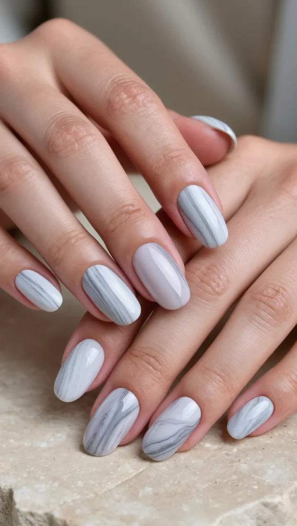 Matte Marble Nails with Subtle Veining