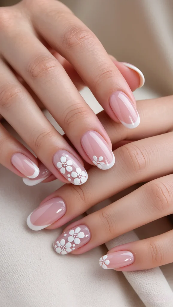 Floral Nails Are Blooming: 21 Flower Nail Trends for 2026 4 Milky Nude Nails with Delicate White Florals