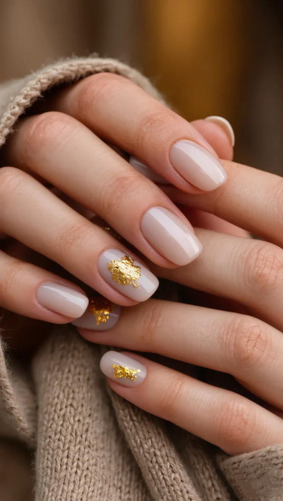 Milky Nude Nails with Subtle Autumn Accents