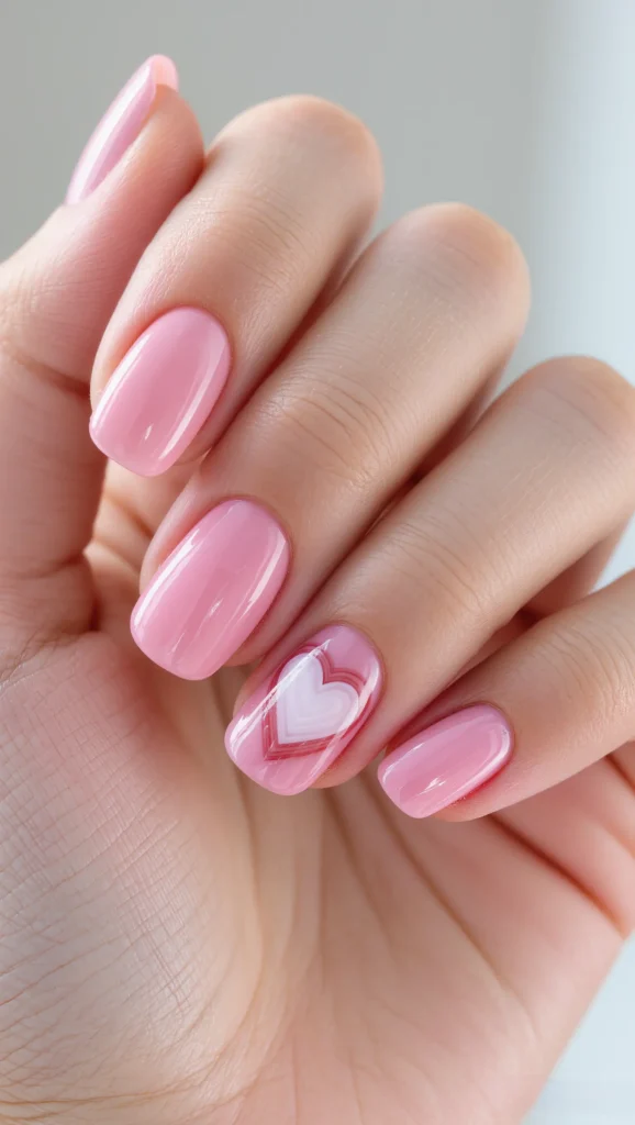 Milky Pink Nails with Subtle Heart Details