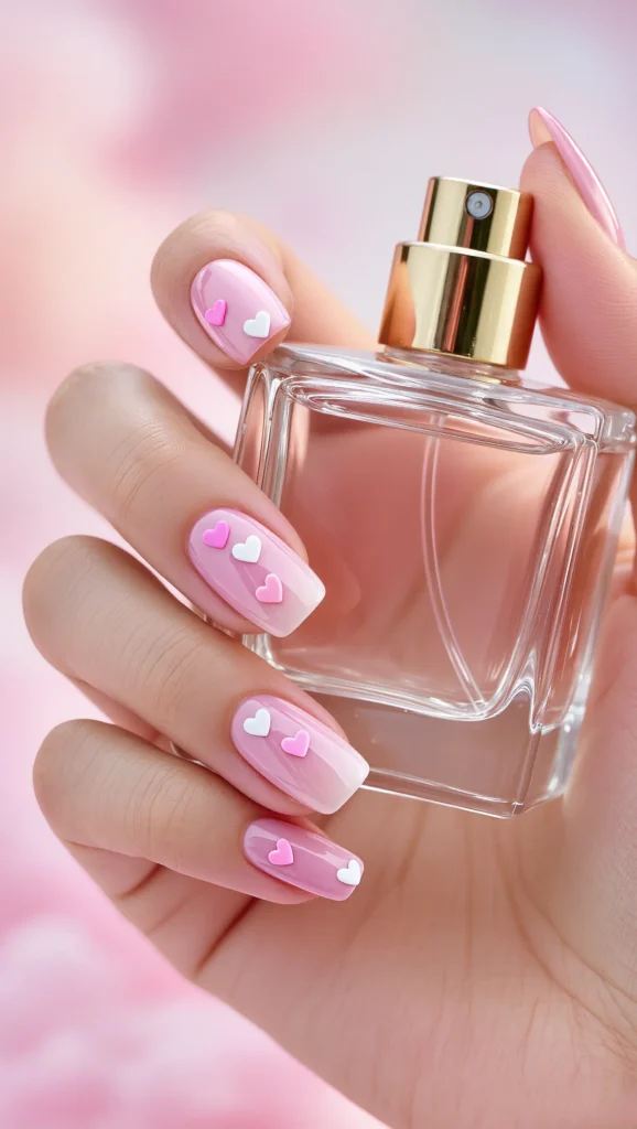 Milky Pink Nails with Delicate Heart Details