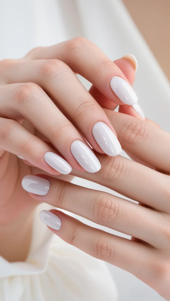 Milky White Almond Nails with Glossy Finish