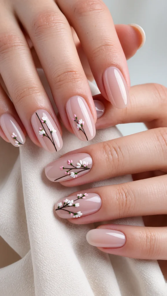 Floral Nails Are Blooming: 21 Flower Nail Trends for 2026 2 Minimal Floral Branch Nails