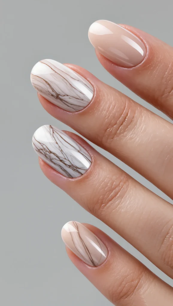 Minimal Marble Nails in Light Neutrals