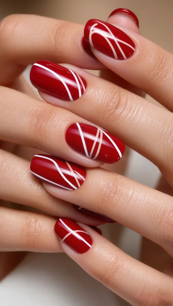 21 Red Nails for Valentine’s Day 2026 You’ll Fall in Love With 11 Minimal Red Nails with Fine Line Art