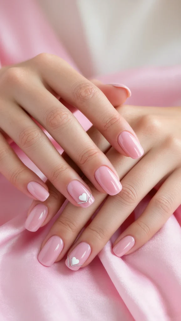 Minimal Valentine Nails with Soft Pink Base