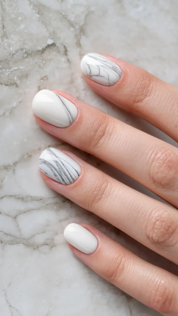 Modern White Marble Nails