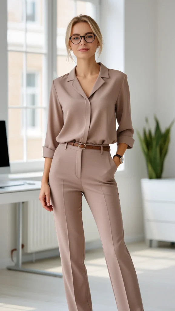 22 Business Casual Spring Outfit Ideas for 2026 6 Monochrome Business Casual Outfit in Neutrals
