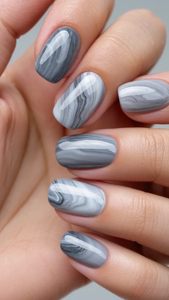 Muted Gray Marble Nails with Clean Finish