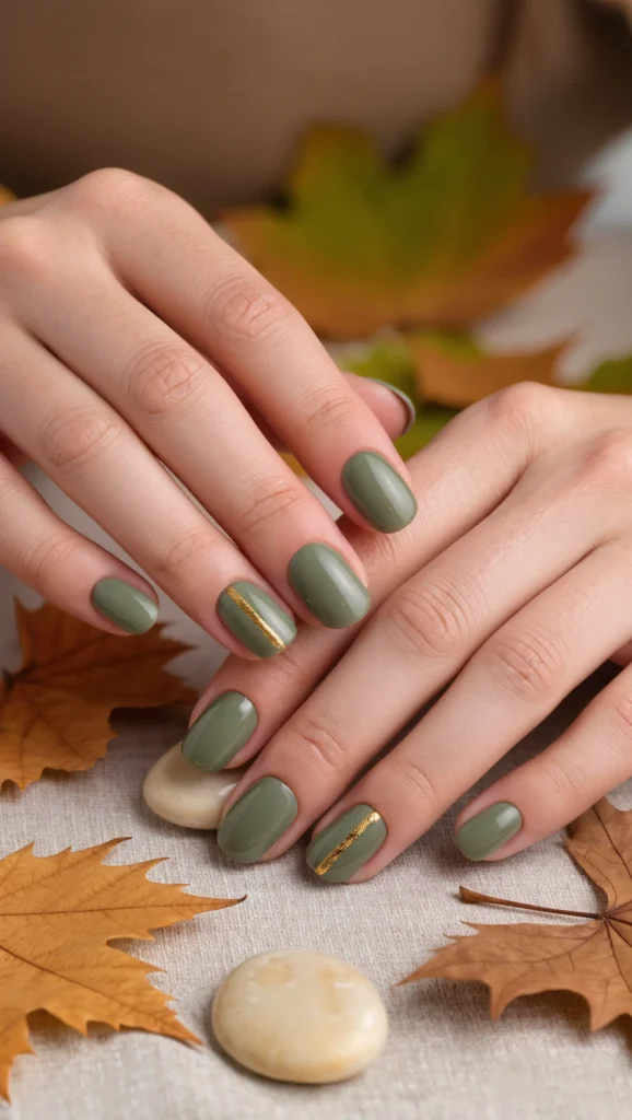 Muted Olive Green Nails for Fall