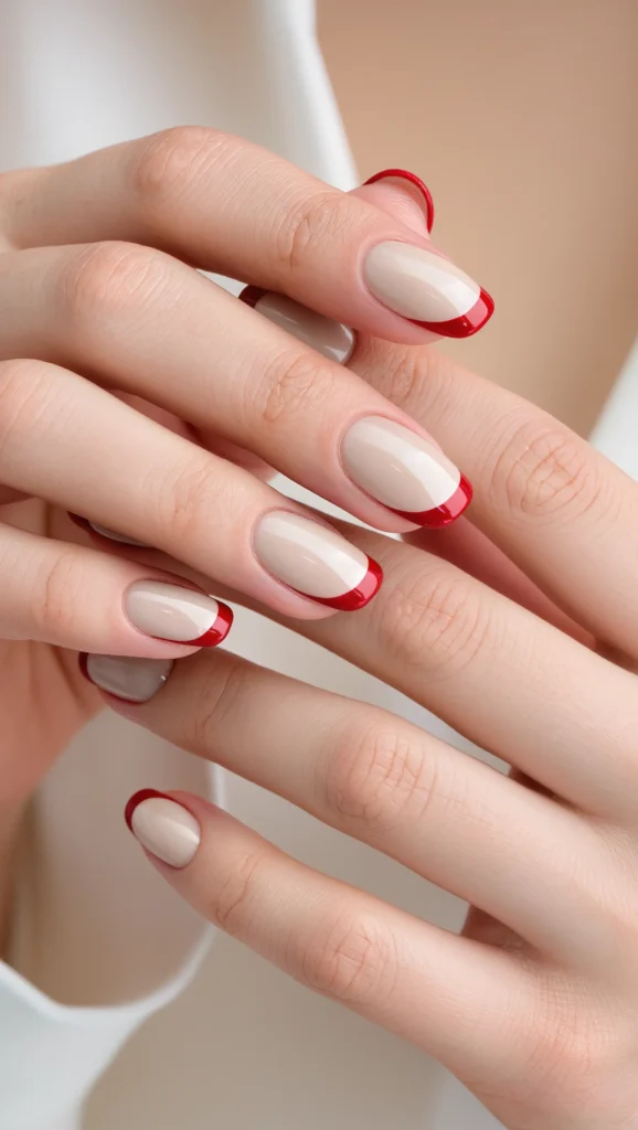21 Red Nails for Valentine’s Day 2026 You’ll Fall in Love With 18 Neutral Base Nails with Red Accent Tips