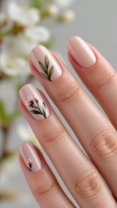 Glam & Clover 24 Neutral Nails with Fine Line Floral Art