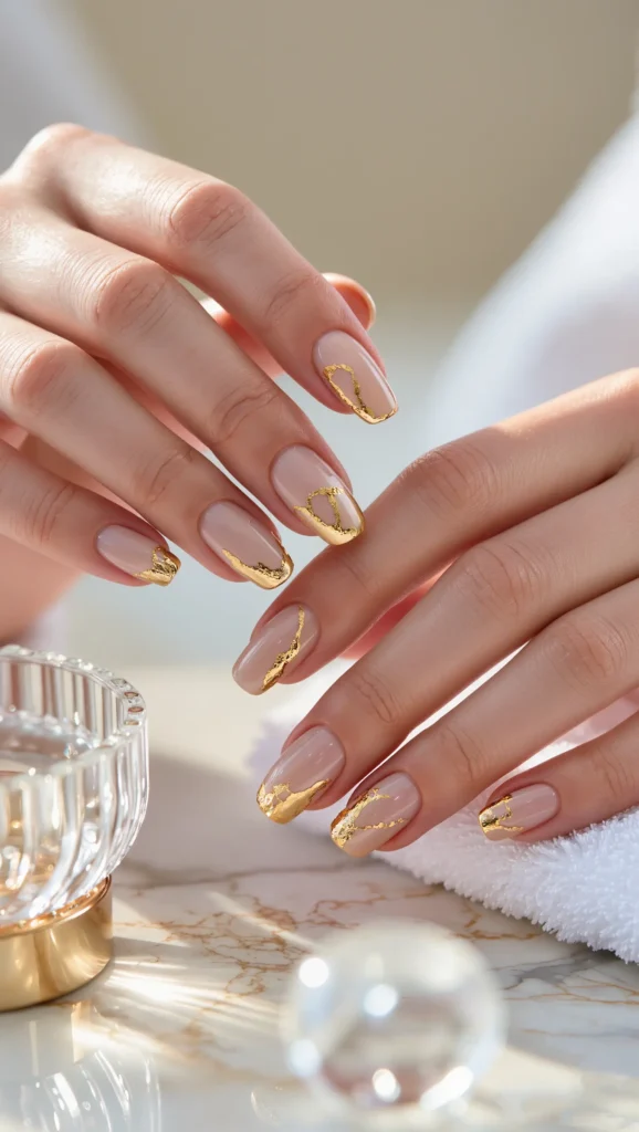 Neutral Nails with Subtle Gold Accents