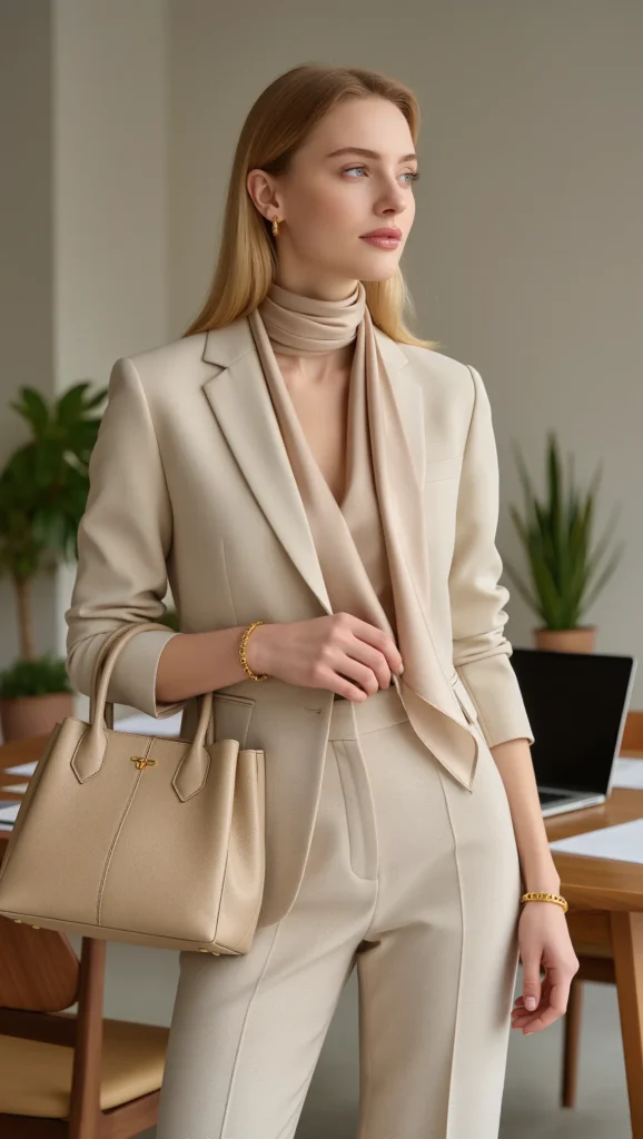21 Stylish Spring Workwear Outfits for 2026 15 Neutral Work Outfit with Elegant Accessories
