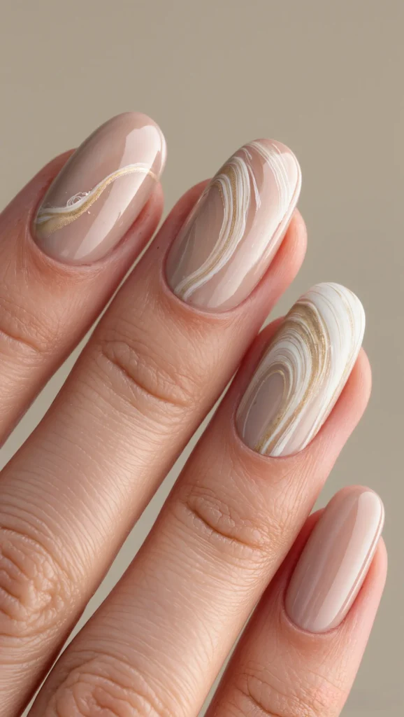 Nude Marble Nails with Subtle Cream Swirls