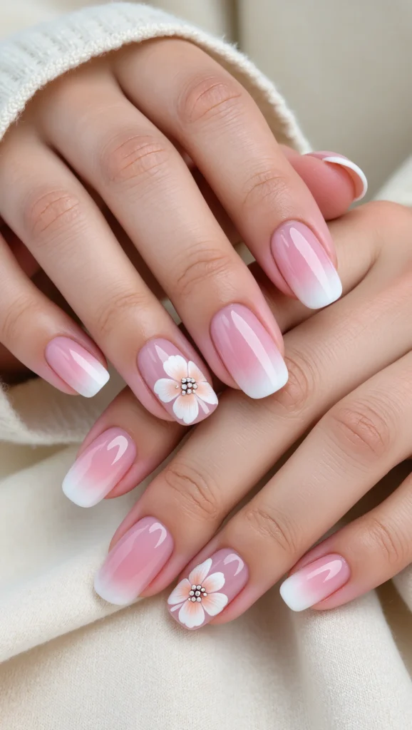Floral Nails Are Blooming: 21 Flower Nail Trends for 2026 14 Ombre Nails with Subtle Floral Touches