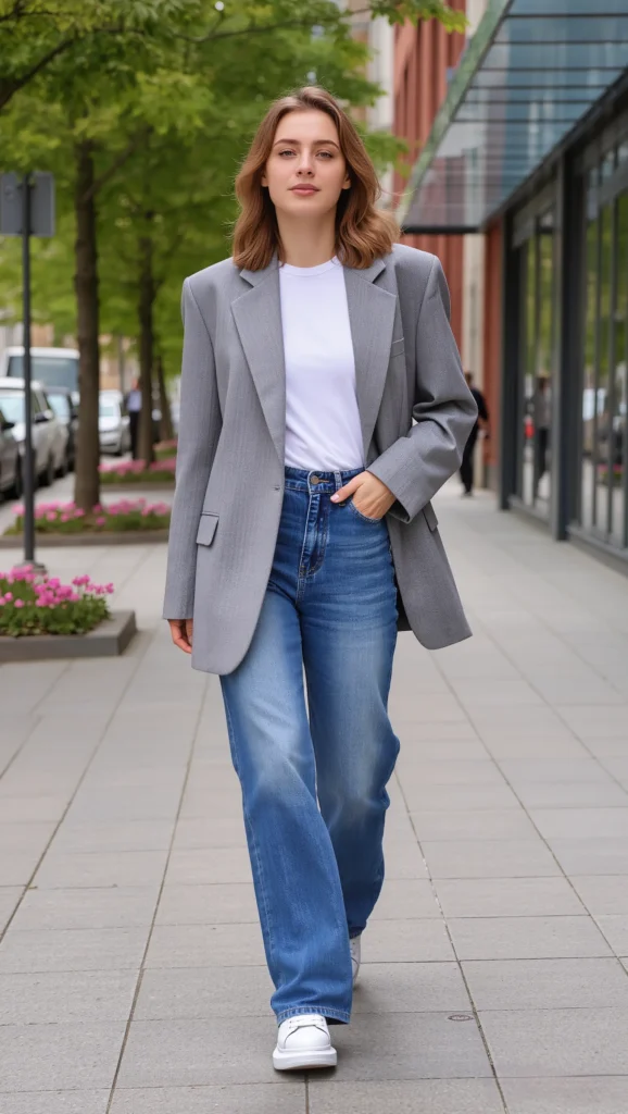 21 Casual Everyday Spring Outfits 2026: Chic & Comfortable Looks 4 Oversized Blazer + White Tee + Sneakers