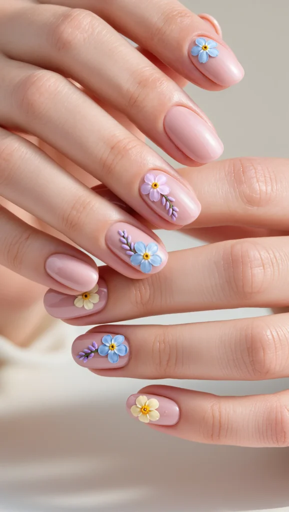 Floral Nails Are Blooming: 21 Flower Nail Trends for 2026 8 Pastel Floral Nails with Minimal Placement