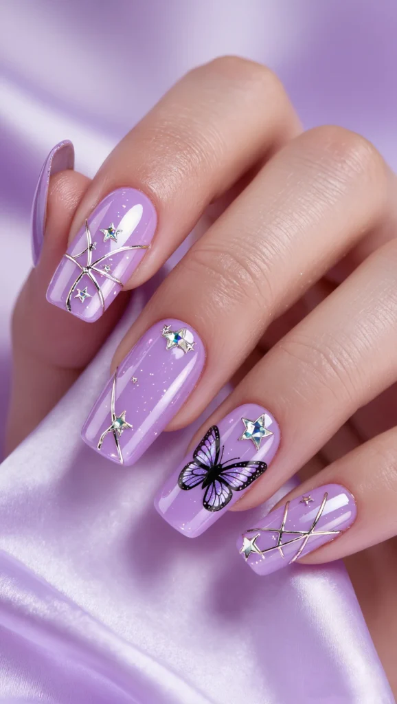 Pastel Purple Nails with Y2K Details
