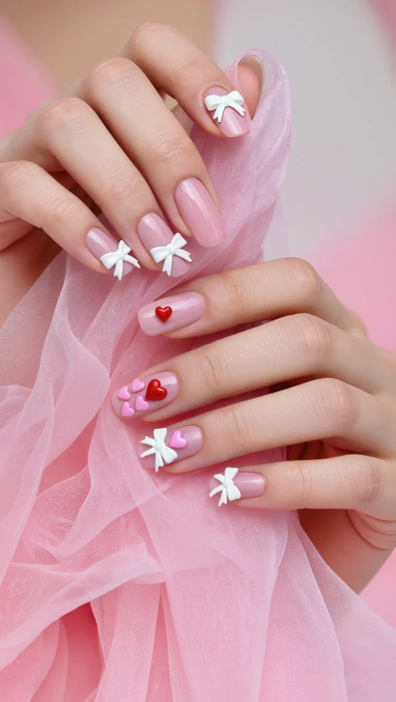 21 Best Coquette Valentine Nail Ideas 2026 for a Feminine Look 21 Soft Pink Almond Nails with Romantic Details