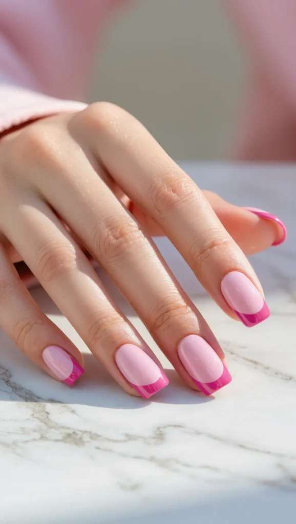 Pink Nails with Delicate French Tips