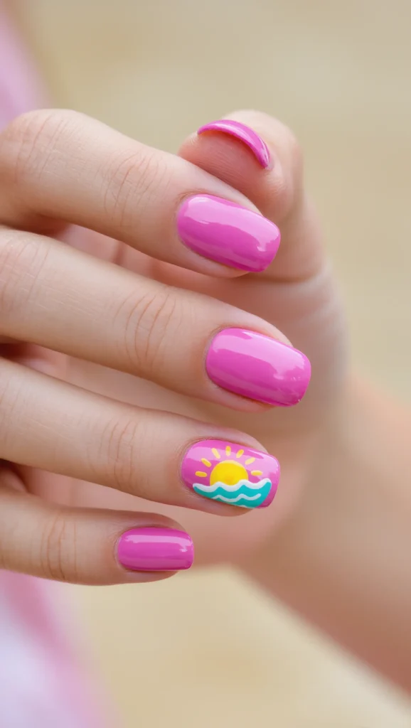 Pink Nails with Fun Vacation Details