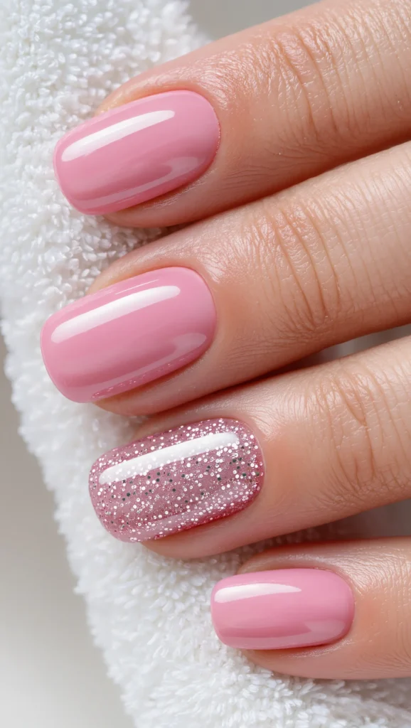 Pink Nails with Subtle Glitter Accent