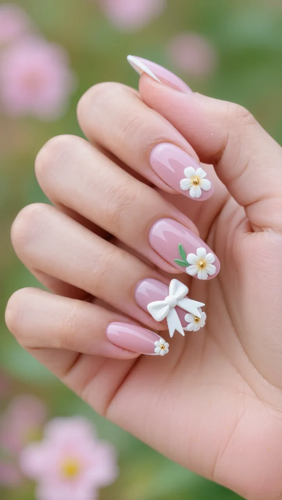 21 Best Coquette Valentine Nail Ideas 2026 for a Feminine Look 18 Pink Nails with Delicate Floral Accents