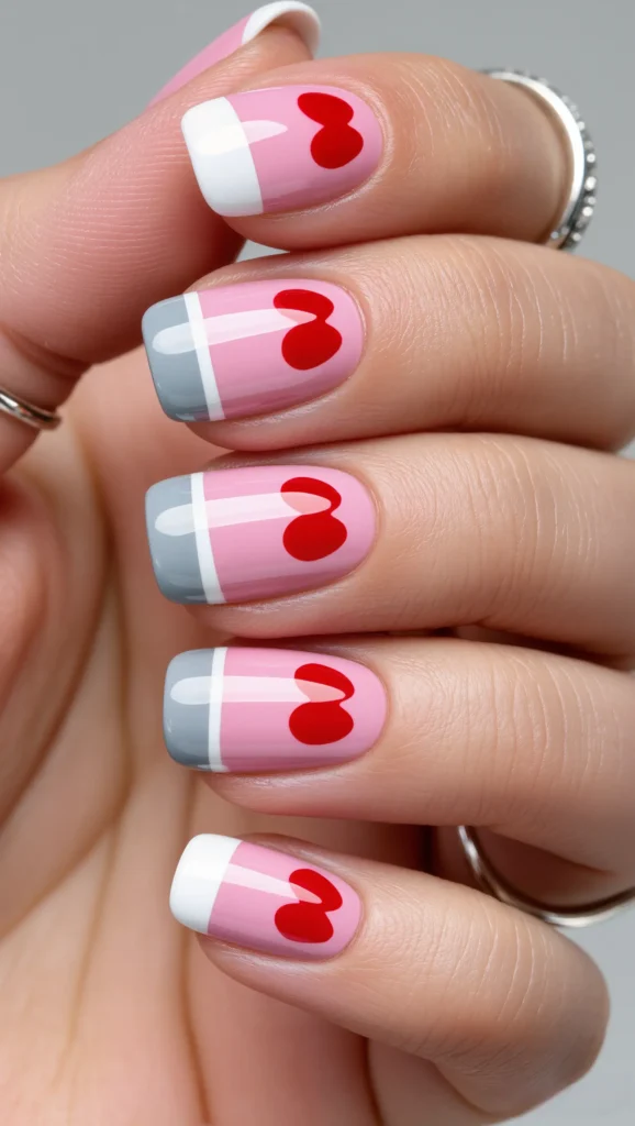 22 Valentine Heart Nail Designs: Cute & Romantic Ideas 9 Pink and Red Two-Tone Heart Nails