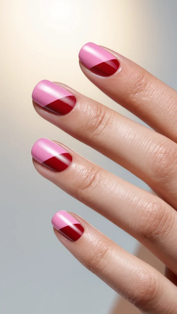 Pink and Red Two-Tone Valentine Nails
