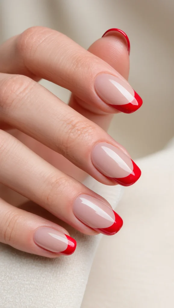 Red French Tip Nails with Modern Edge