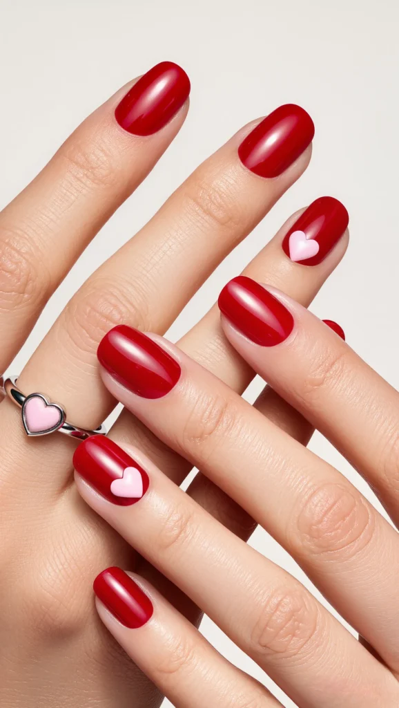 21 Red Nails for Valentine’s Day 2026 You’ll Fall in Love With 6 Red Nails with Micro Heart Accents