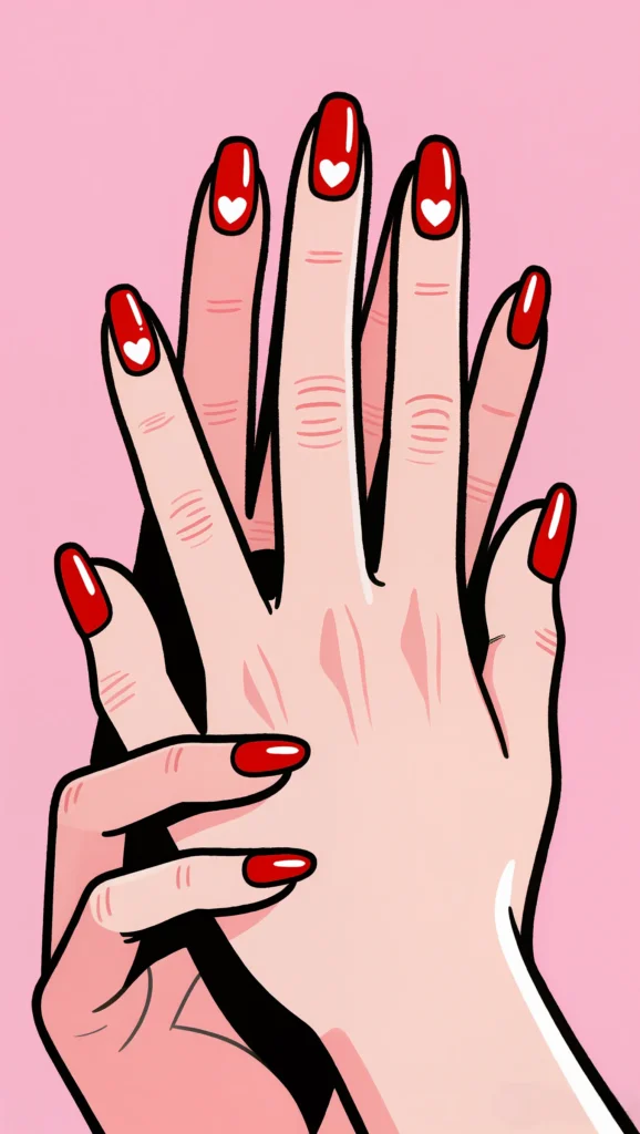 21 Red Nails for Valentine’s Day 2026 You’ll Fall in Love With 15 Red Nails with Tiny White Heart Details
