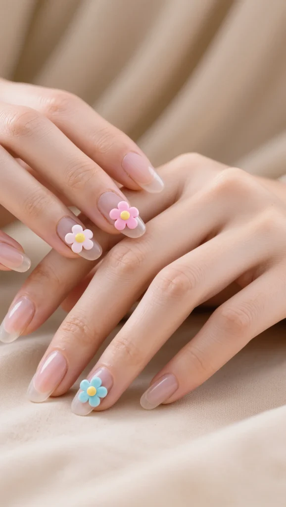 Floral Nails Are Blooming: 21 Flower Nail Trends for 2026 21 Sheer Nails with Minimal Flower Stickers