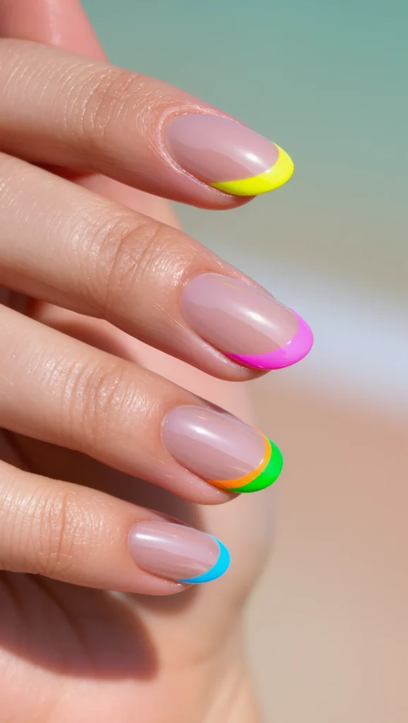 Sheer Nude Nails with Colorful Tips