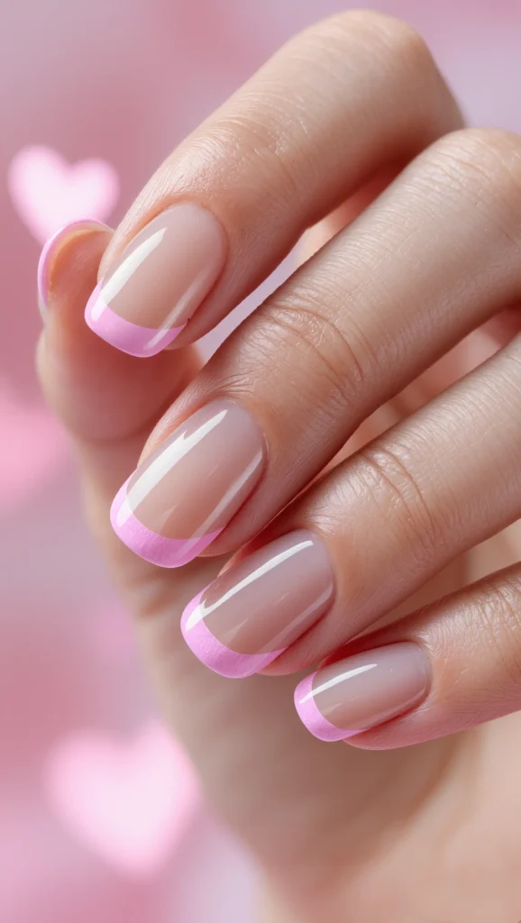 Sheer Nude Nails with Pink Accent Tips