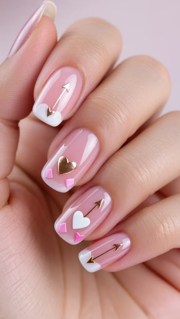 Sheer Pink Nails with Delicate Love Art