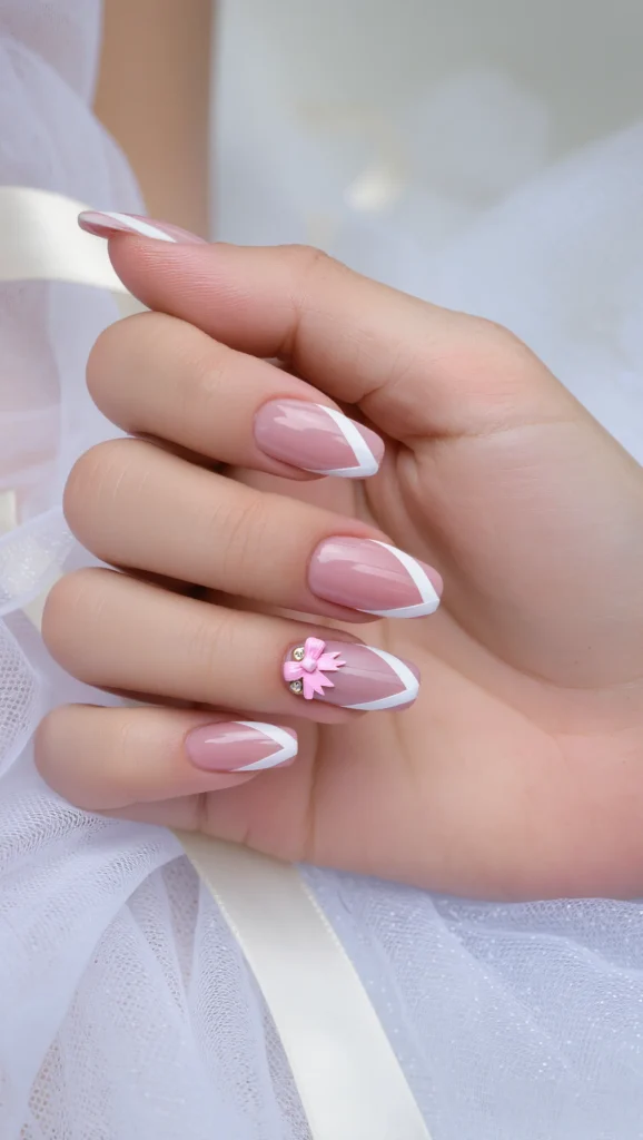 Sheer Pink Nails with Micro Ribbon Design