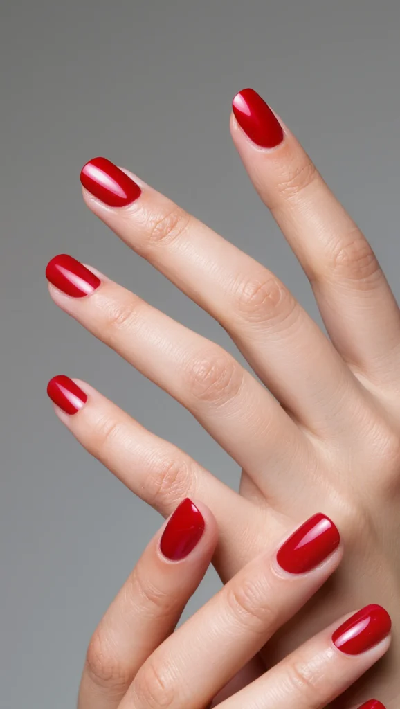 Short Red Nails with Clean, Classic Shape