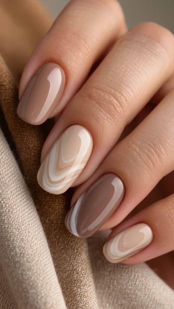 Soft Brown Almond Nails with Glossy Finish