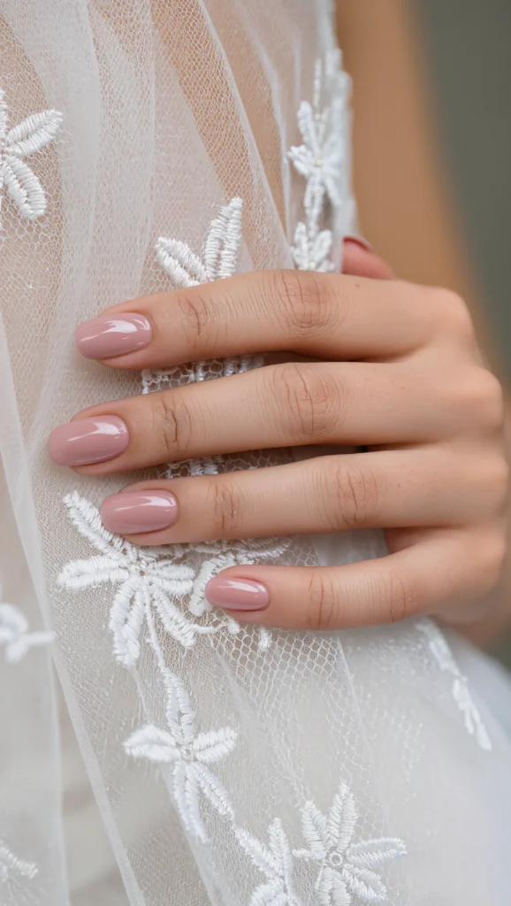 Soft Nude Almond Nails with Glossy Finish