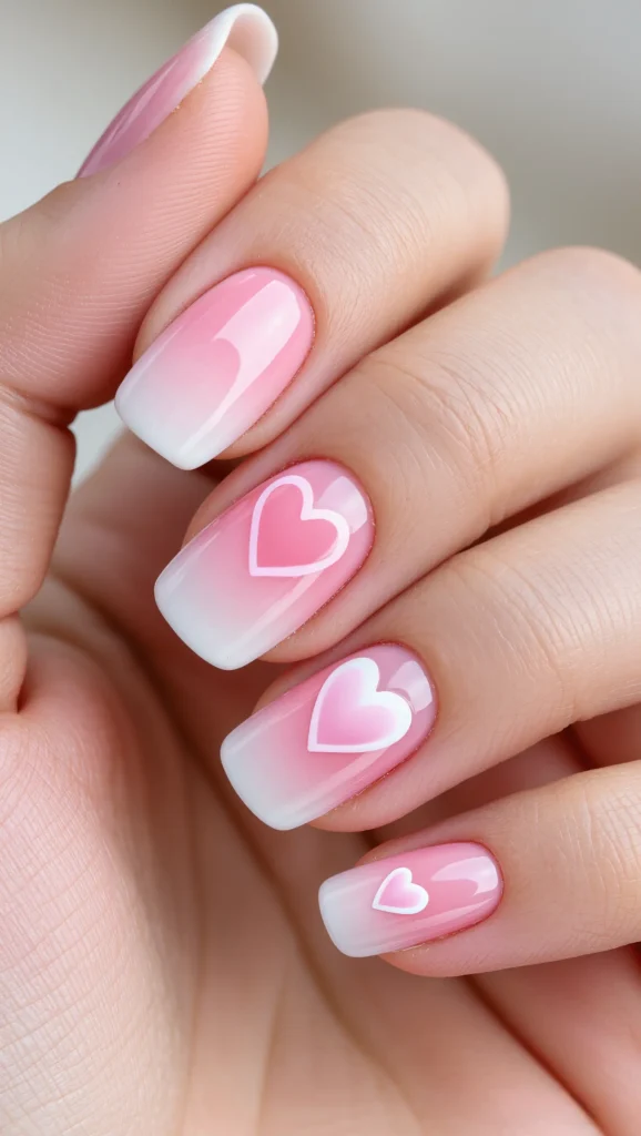 22 Valentine Heart Nail Designs: Cute & Romantic Ideas 17 Soft Ombre Nails with Heart Art